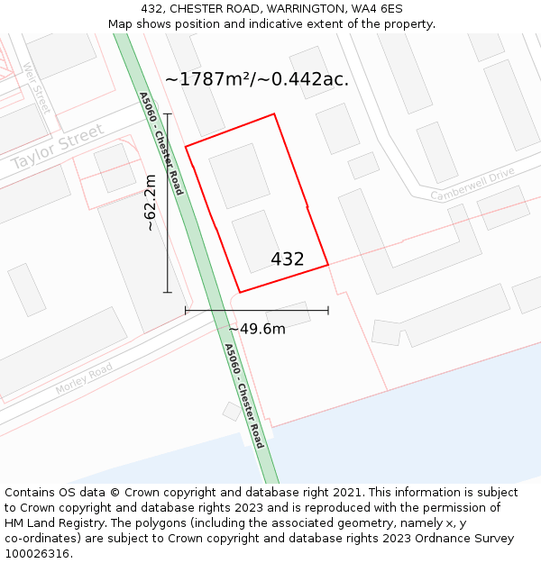 432, CHESTER ROAD, WARRINGTON, WA4 6ES: Plot and title map
