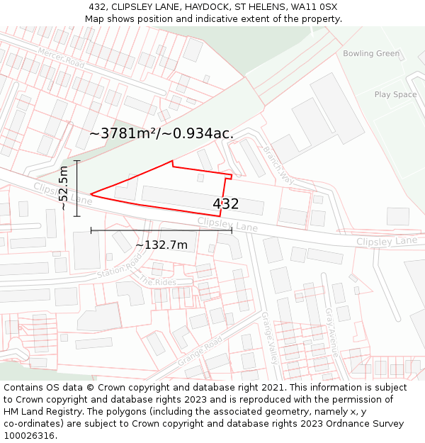 432, CLIPSLEY LANE, HAYDOCK, ST HELENS, WA11 0SX: Plot and title map