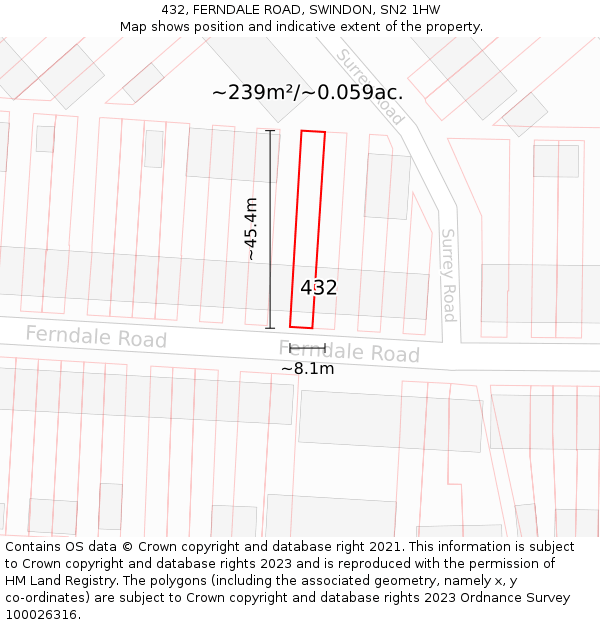 432, FERNDALE ROAD, SWINDON, SN2 1HW: Plot and title map