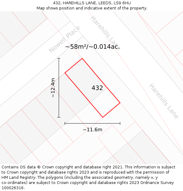 432, HAREHILLS LANE, LEEDS, LS9 6HU: Plot and title map