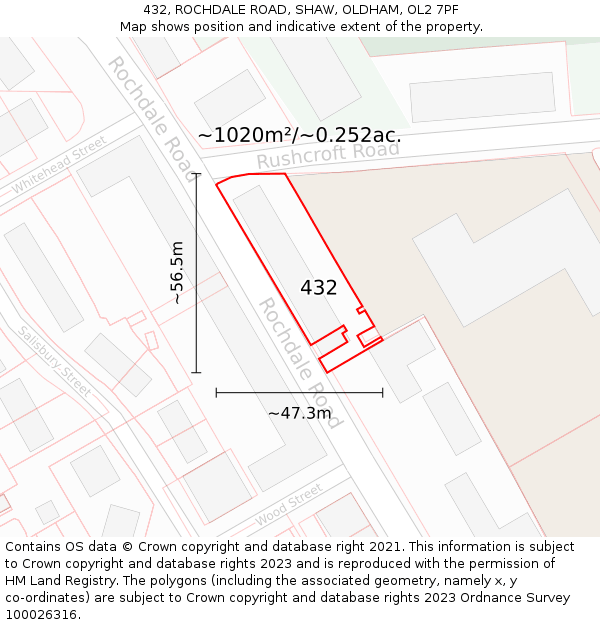 432, ROCHDALE ROAD, SHAW, OLDHAM, OL2 7PF: Plot and title map