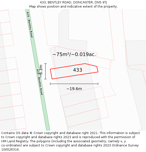 433, BENTLEY ROAD, DONCASTER, DN5 9TJ: Plot and title map