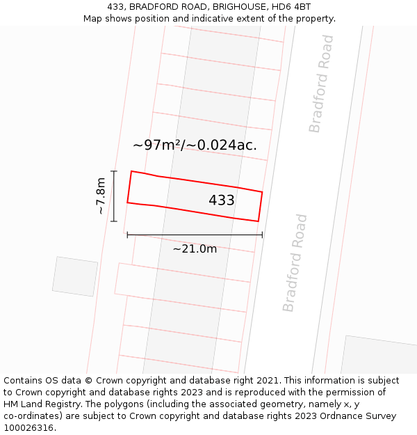 433, BRADFORD ROAD, BRIGHOUSE, HD6 4BT: Plot and title map