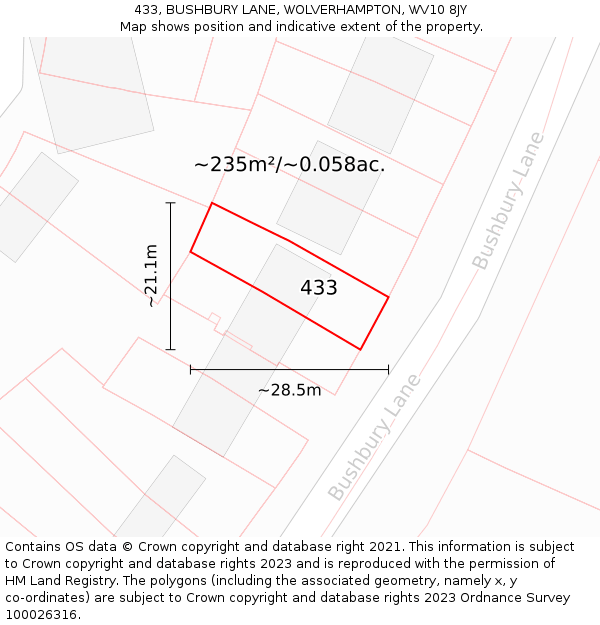 433, BUSHBURY LANE, WOLVERHAMPTON, WV10 8JY: Plot and title map