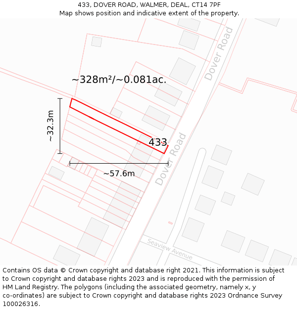 433, DOVER ROAD, WALMER, DEAL, CT14 7PF: Plot and title map