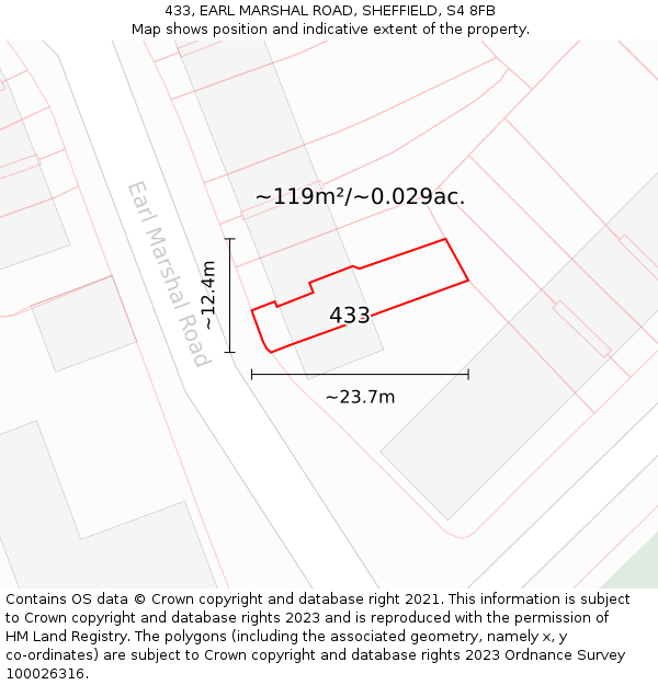 433, EARL MARSHAL ROAD, SHEFFIELD, S4 8FB: Plot and title map
