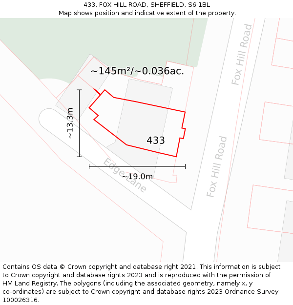 433, FOX HILL ROAD, SHEFFIELD, S6 1BL: Plot and title map