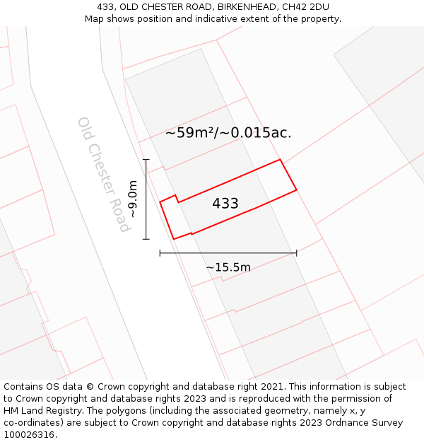 433, OLD CHESTER ROAD, BIRKENHEAD, CH42 2DU: Plot and title map