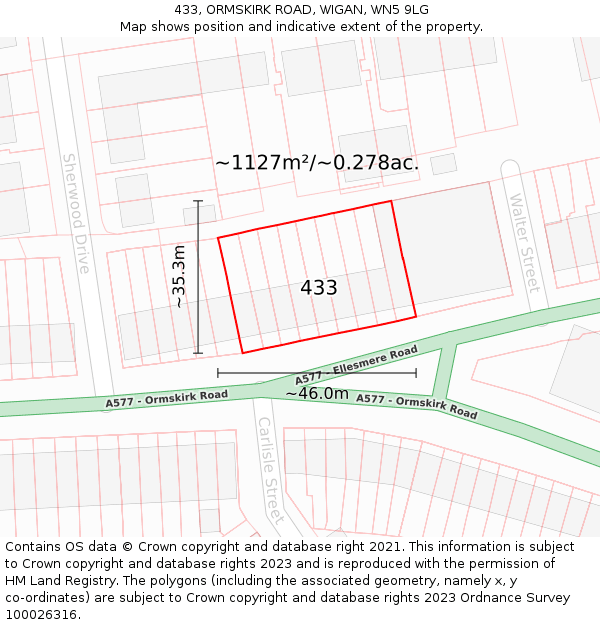 433, ORMSKIRK ROAD, WIGAN, WN5 9LG: Plot and title map