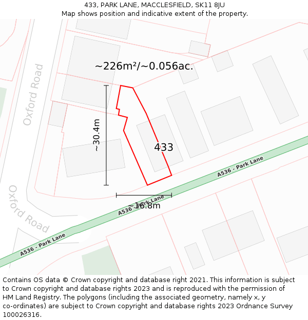 433, PARK LANE, MACCLESFIELD, SK11 8JU: Plot and title map