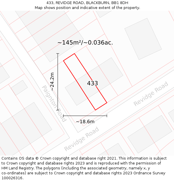 433, REVIDGE ROAD, BLACKBURN, BB1 8DH: Plot and title map