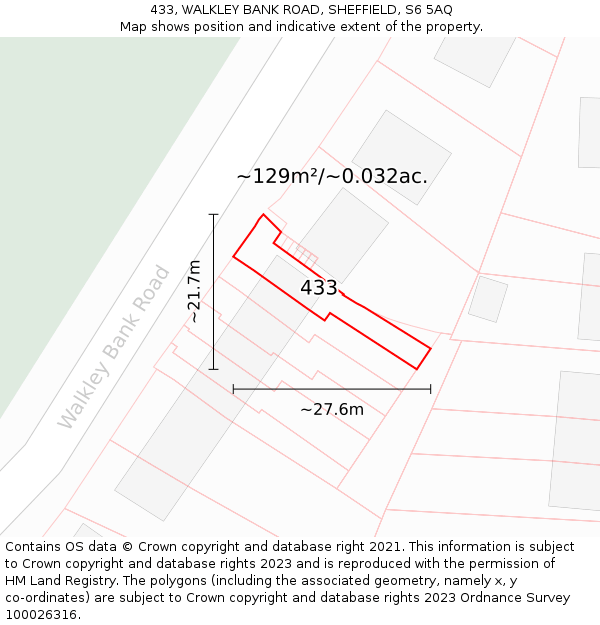 433, WALKLEY BANK ROAD, SHEFFIELD, S6 5AQ: Plot and title map