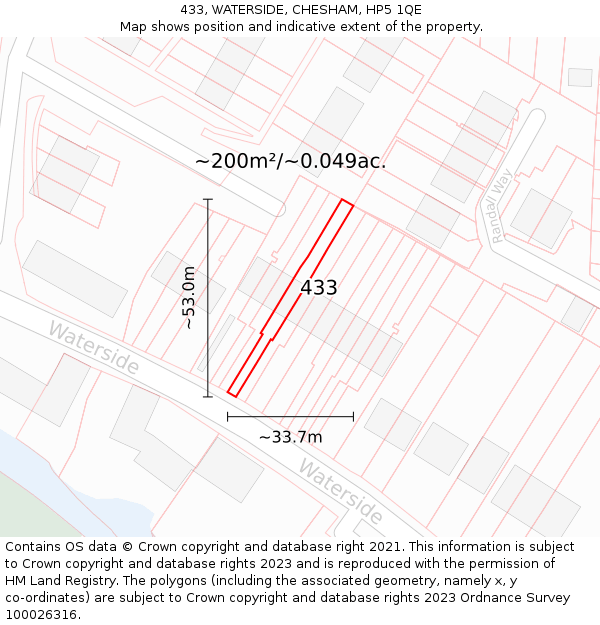 433, WATERSIDE, CHESHAM, HP5 1QE: Plot and title map
