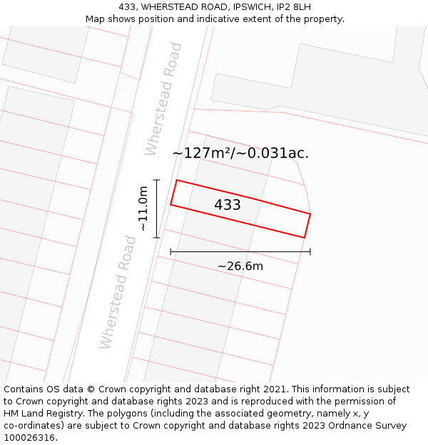 433, WHERSTEAD ROAD, IPSWICH, IP2 8LH: Plot and title map