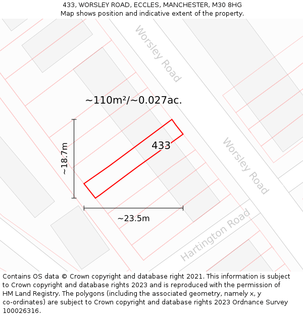 433, WORSLEY ROAD, ECCLES, MANCHESTER, M30 8HG: Plot and title map