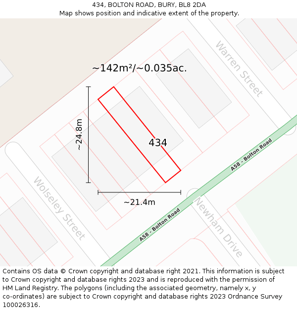 434, BOLTON ROAD, BURY, BL8 2DA: Plot and title map