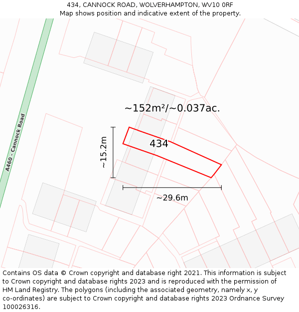 434, CANNOCK ROAD, WOLVERHAMPTON, WV10 0RF: Plot and title map
