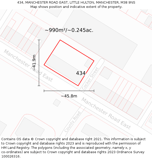 434, MANCHESTER ROAD EAST, LITTLE HULTON, MANCHESTER, M38 9NS: Plot and title map