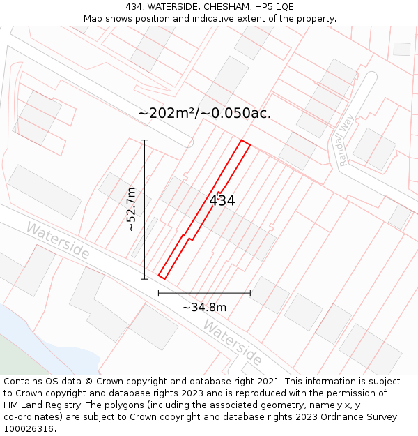 434, WATERSIDE, CHESHAM, HP5 1QE: Plot and title map