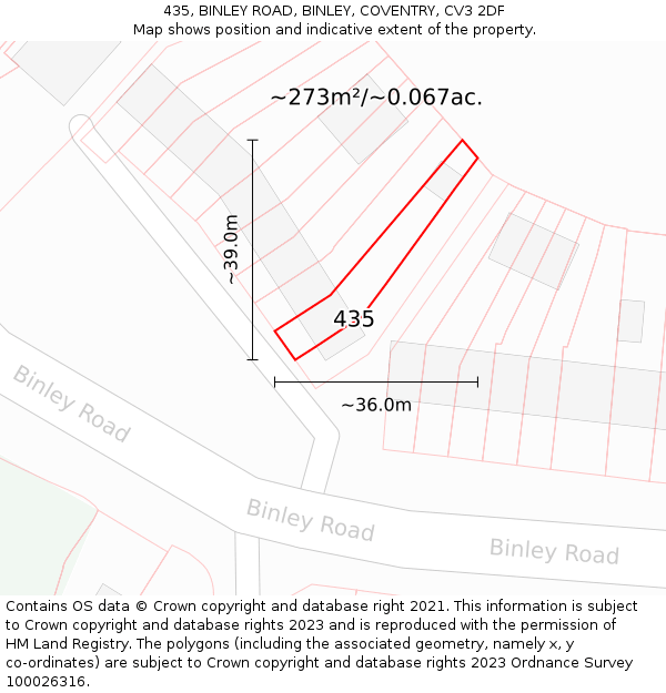 435, BINLEY ROAD, BINLEY, COVENTRY, CV3 2DF: Plot and title map