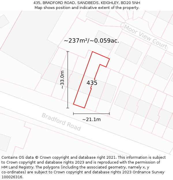 435, BRADFORD ROAD, SANDBEDS, KEIGHLEY, BD20 5NH: Plot and title map