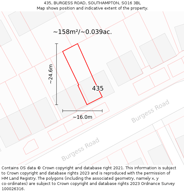 435, BURGESS ROAD, SOUTHAMPTON, SO16 3BL: Plot and title map