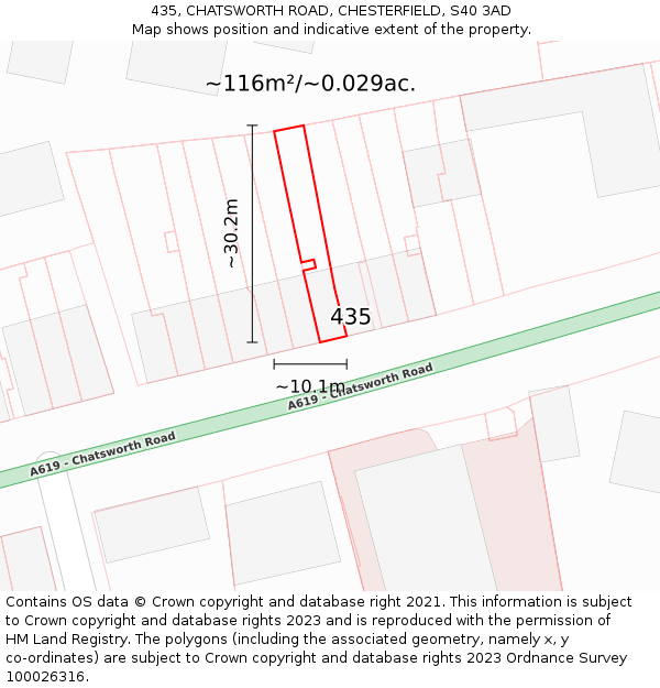435, CHATSWORTH ROAD, CHESTERFIELD, S40 3AD: Plot and title map