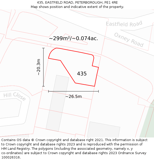 435, EASTFIELD ROAD, PETERBOROUGH, PE1 4RE: Plot and title map