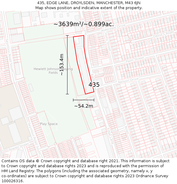 435, EDGE LANE, DROYLSDEN, MANCHESTER, M43 6JN: Plot and title map