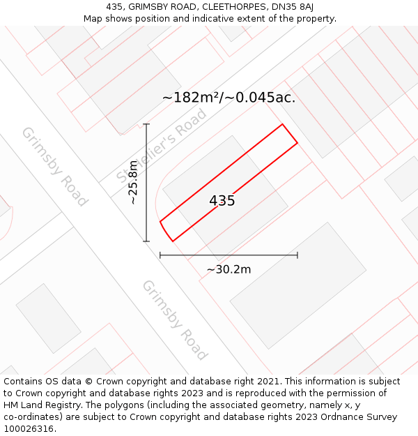 435, GRIMSBY ROAD, CLEETHORPES, DN35 8AJ: Plot and title map
