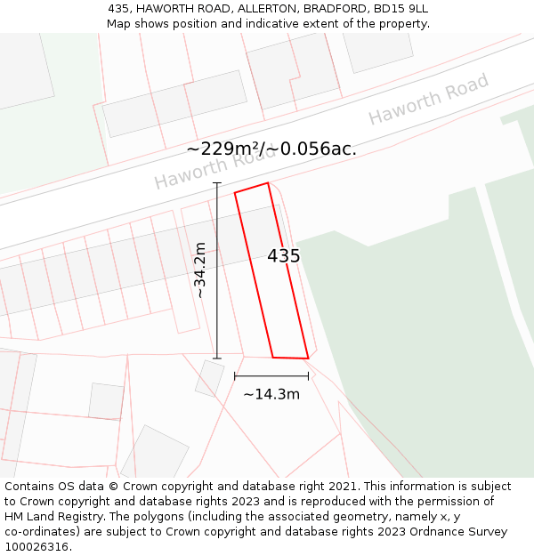 435, HAWORTH ROAD, ALLERTON, BRADFORD, BD15 9LL: Plot and title map