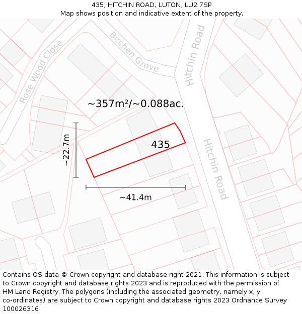 435, HITCHIN ROAD, LUTON, LU2 7SP: Plot and title map