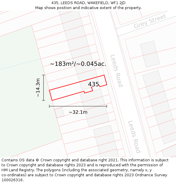 435, LEEDS ROAD, WAKEFIELD, WF1 2JD: Plot and title map