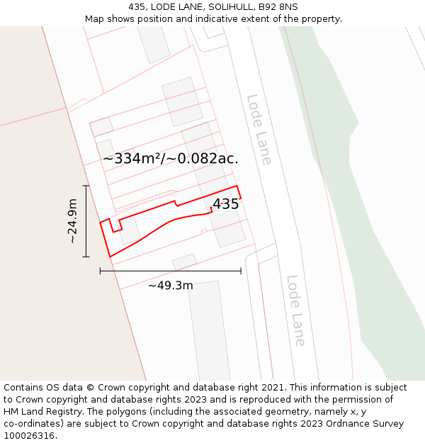 435, LODE LANE, SOLIHULL, B92 8NS: Plot and title map