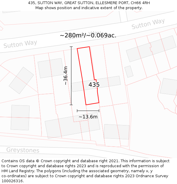 435, SUTTON WAY, GREAT SUTTON, ELLESMERE PORT, CH66 4RH: Plot and title map