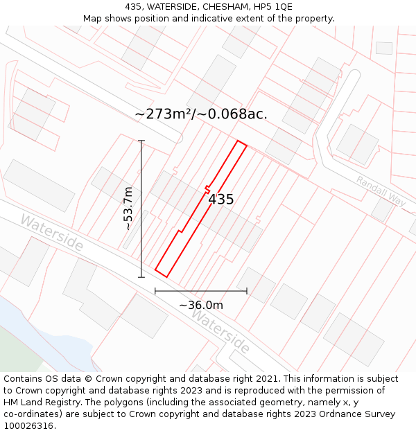 435, WATERSIDE, CHESHAM, HP5 1QE: Plot and title map