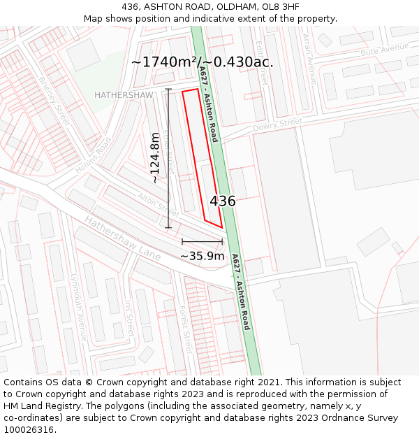 436, ASHTON ROAD, OLDHAM, OL8 3HF: Plot and title map