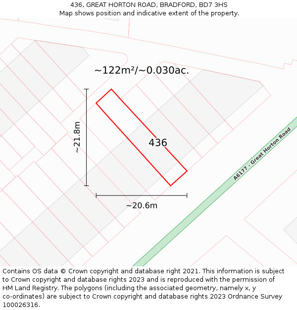 436, GREAT HORTON ROAD, BRADFORD, BD7 3HS: Plot and title map