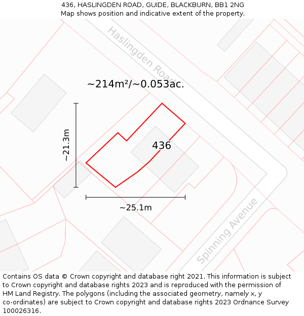 436, HASLINGDEN ROAD, GUIDE, BLACKBURN, BB1 2NG: Plot and title map