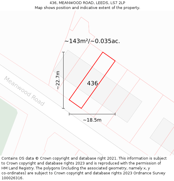 436, MEANWOOD ROAD, LEEDS, LS7 2LP: Plot and title map