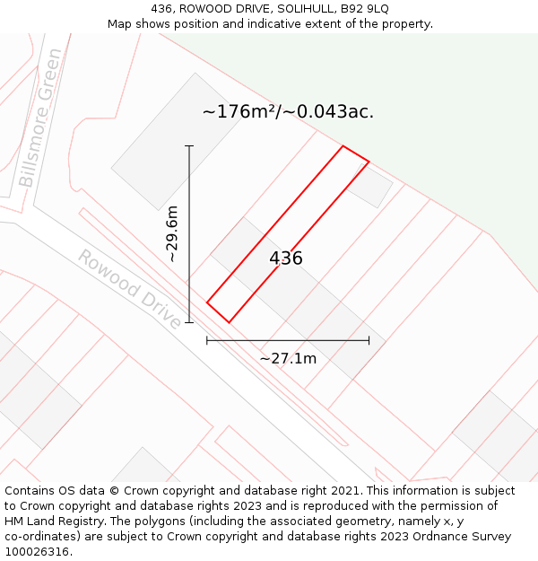 436, ROWOOD DRIVE, SOLIHULL, B92 9LQ: Plot and title map