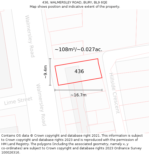 436, WALMERSLEY ROAD, BURY, BL9 6QE: Plot and title map