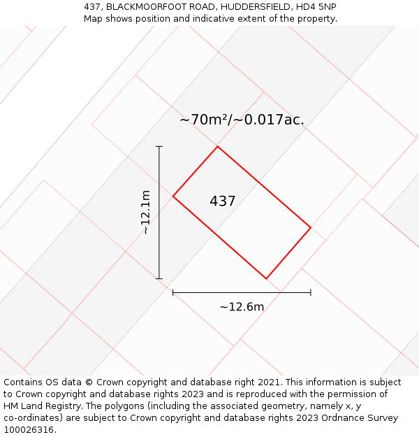 437, BLACKMOORFOOT ROAD, HUDDERSFIELD, HD4 5NP: Plot and title map