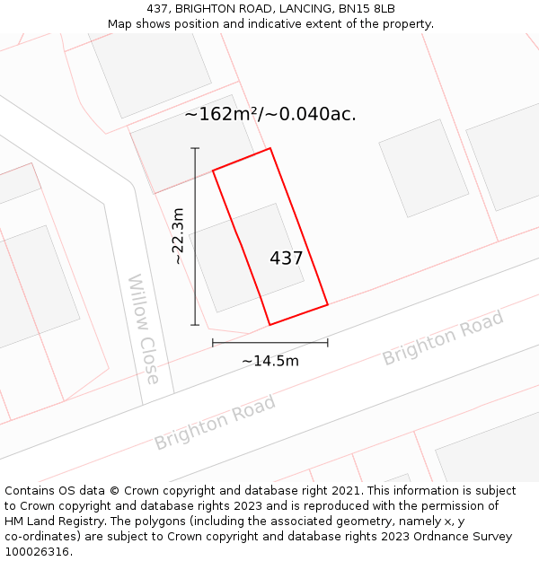 437, BRIGHTON ROAD, LANCING, BN15 8LB: Plot and title map