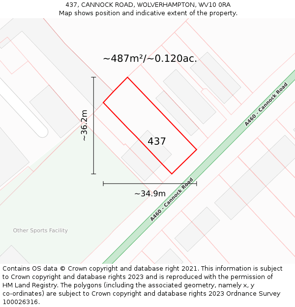 437, CANNOCK ROAD, WOLVERHAMPTON, WV10 0RA: Plot and title map