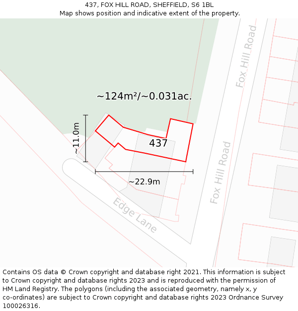 437, FOX HILL ROAD, SHEFFIELD, S6 1BL: Plot and title map