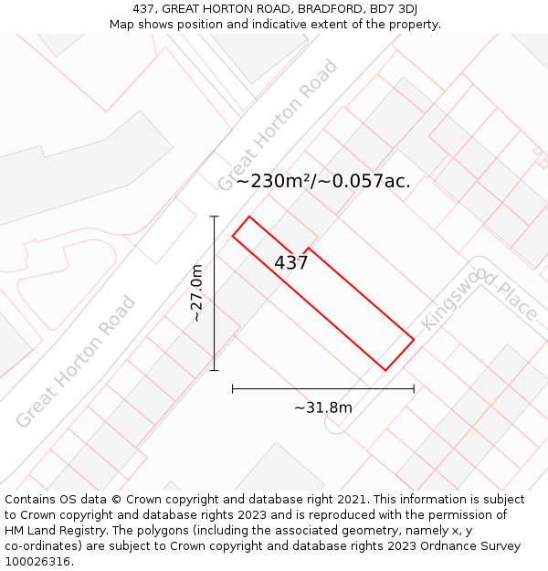 437, GREAT HORTON ROAD, BRADFORD, BD7 3DJ: Plot and title map