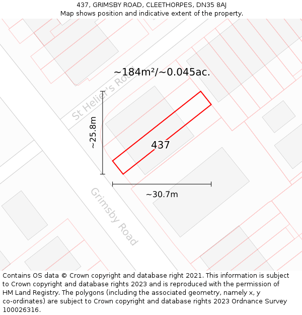 437, GRIMSBY ROAD, CLEETHORPES, DN35 8AJ: Plot and title map