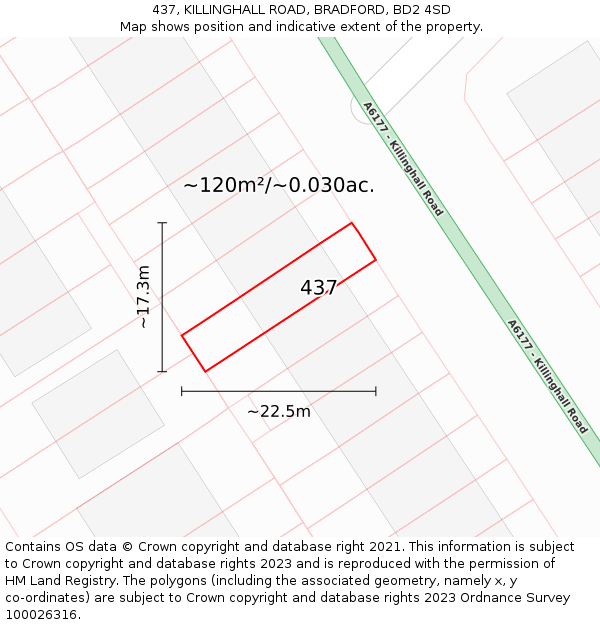 437, KILLINGHALL ROAD, BRADFORD, BD2 4SD: Plot and title map