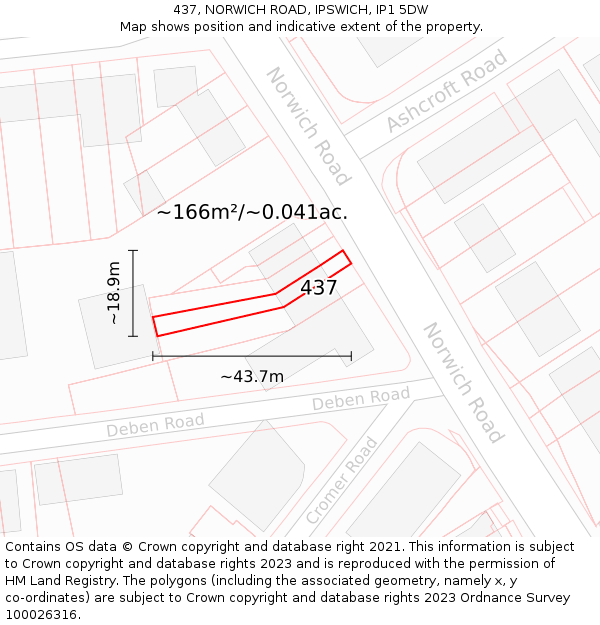 437, NORWICH ROAD, IPSWICH, IP1 5DW: Plot and title map